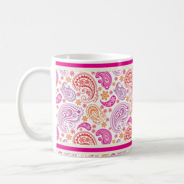 Caneca De Café Design de Padrão de Paisley Vermelho e Amarelo Ros (Esquerda)