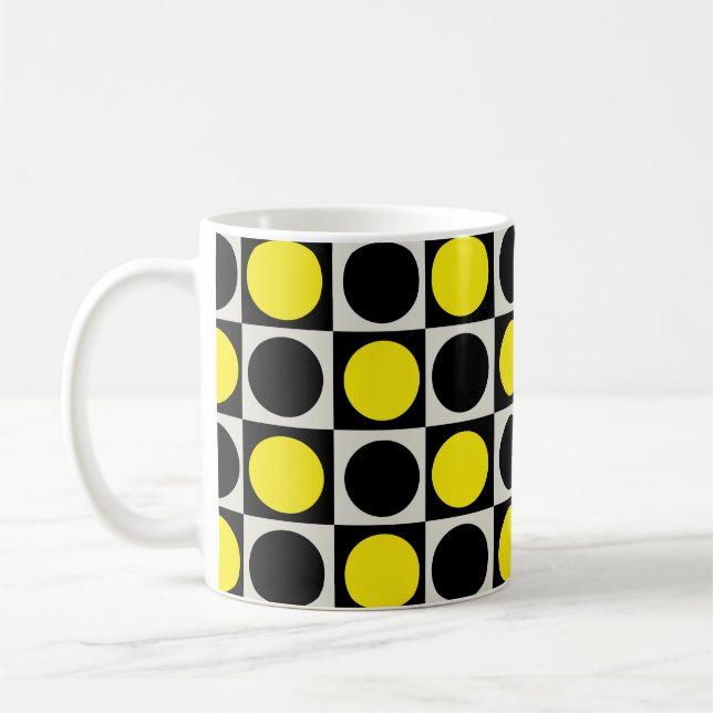 Caneca De Café Design de padrão de pontos pretos amarelos verific (Esquerda)