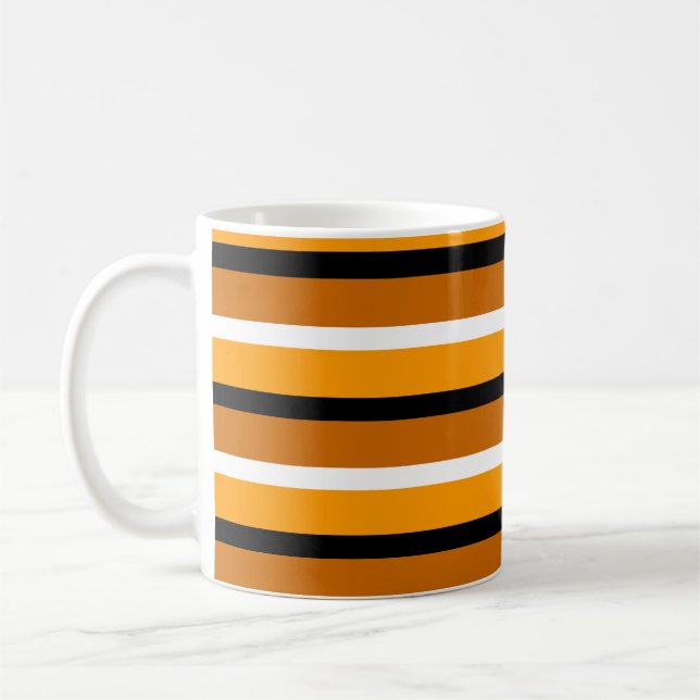 Caneca De Café Design de Padrão de Stripes Castanho Laranja (Esquerda)