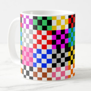 Caneca De Café Design de padrão de verificação de patch multicolo