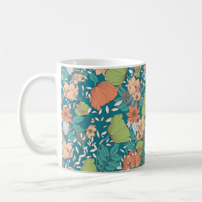 Caneca De Café Design de padrão sem costura com flores desenhadas (Esquerda)