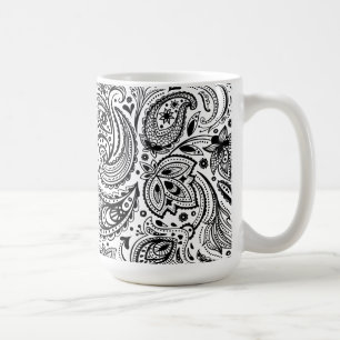 Caneca De Café Design de Paisley Preto e Branco