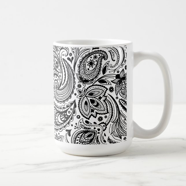 Caneca De Café Design de Paisley Preto e Branco (Direita)