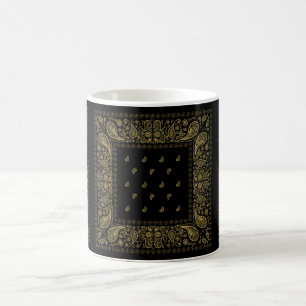 Caneca De Café Design de Paisley Preto e Dourado