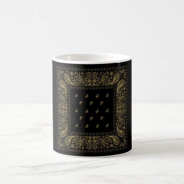 Caneca De Café Design de Paisley Preto e Dourado (Centro)