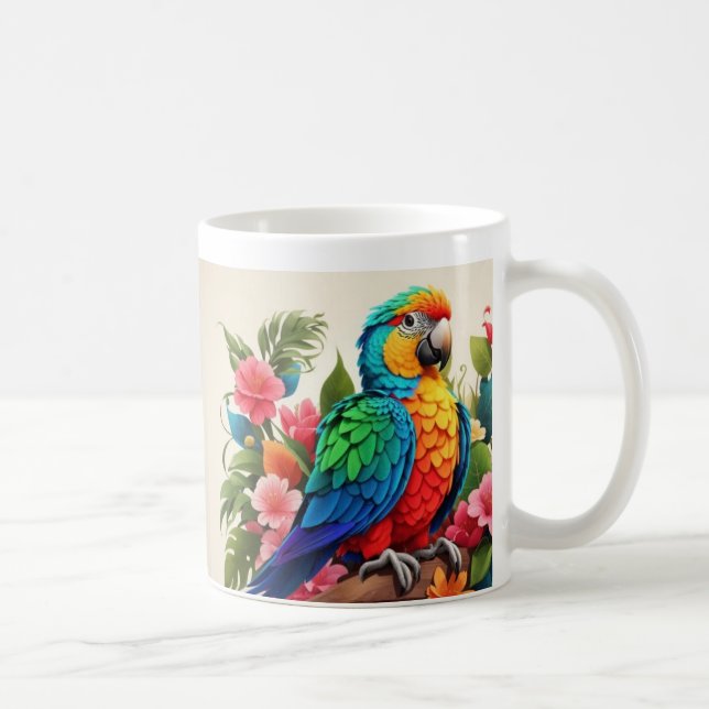 Caneca De Café Design de Papagaio Vibrante (Direita)