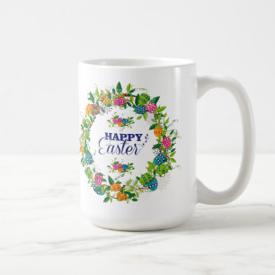 Caneca De Café Design de Páscoa de Flores e Ovos Coloridos