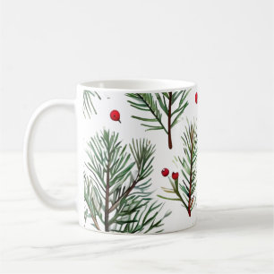 Caneca De Café Design de pinheiro de floresta de Natal e Berries 