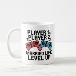 Caneca De Café Design de Pixel de Casal de Jogadores Subiu de Nív