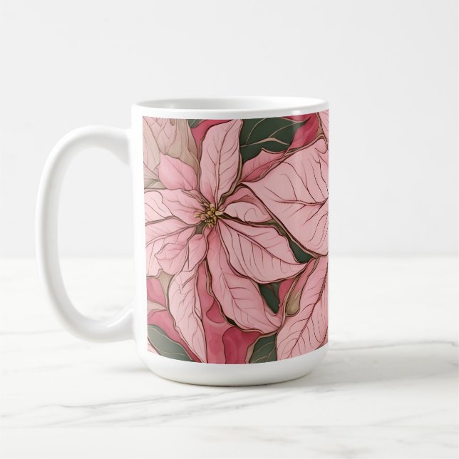 Caneca De Café Design de Poinsettia de Natal rosa (Esquerda)