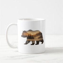 Caneca De Café Design de Silhueta de Urso com Vista do Pôr do Sol
