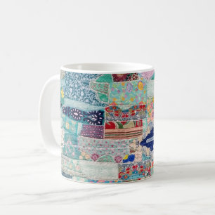 Caneca De Café Design de Tapeçaria de Quilta Azul e Aqua