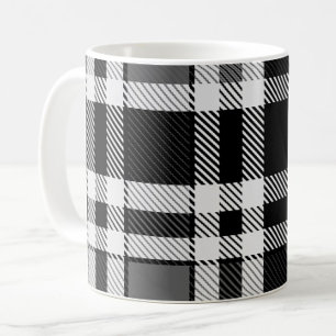Caneca De Café Design de Tartan Xadrez Flannel Branco preto