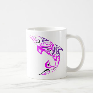 Caneca De Café Design de tatuagem de golfinho preto roxo e cor-de