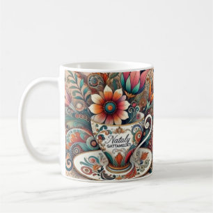 Caneca De Café Design de Teacup Floral Artístico - Presente para