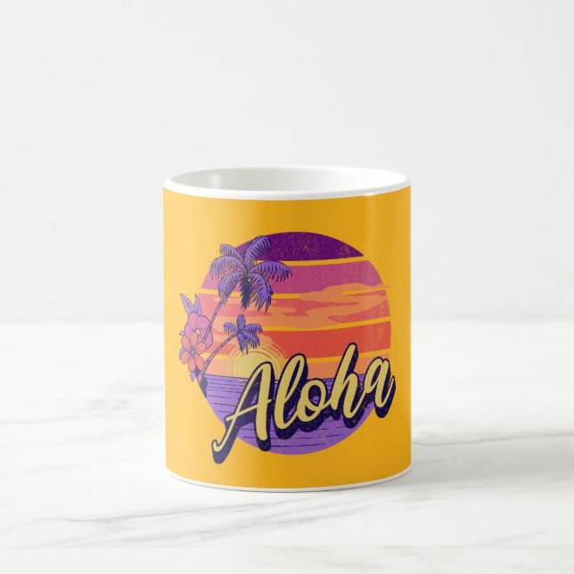 Caneca De Café Design de texto "Aloha" com estilo retrô (Centro)