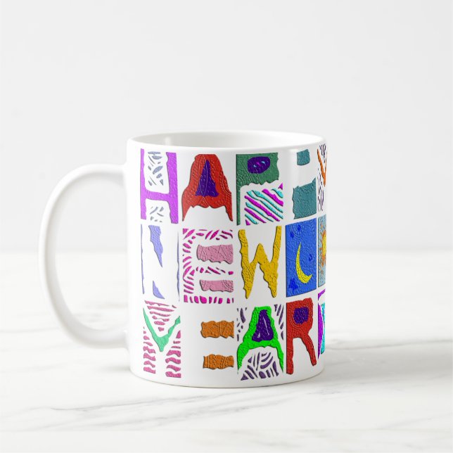 Caneca De Café Design de texto "Feliz ano novo" + fundo (Esquerda)