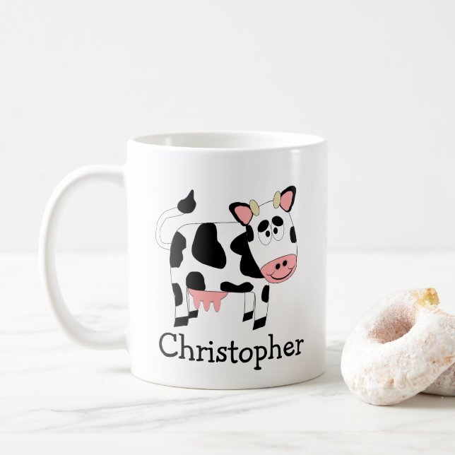 Caneca De Café Design de Vaca Personalizado (Com Donut)