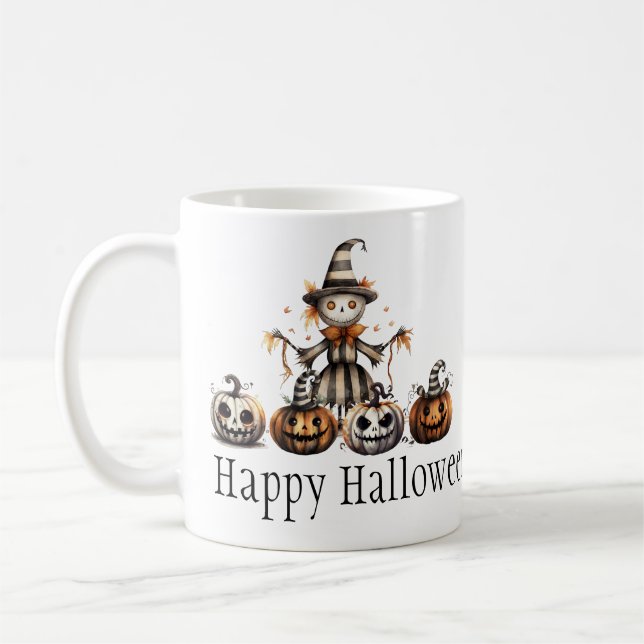 Caneca De Café Design do Espantalho Halloween com Jack-o-Lanterna (Esquerda)