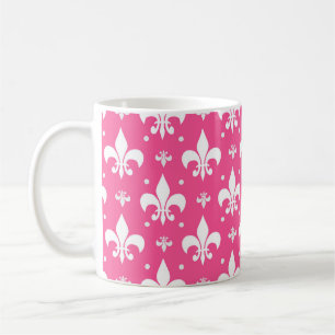 Caneca De Café Design do padrão Fleur-de-lis de fundo rosa
