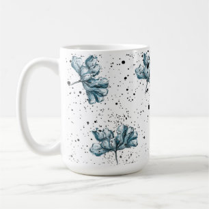 Caneca De Café Design Floral azul de aço elegante