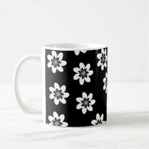 Caneca De Café Design Floral Branco e Preto Moderno