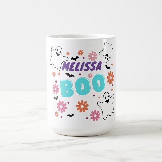 Caneca De Café Design Floral de Halloween Retro-Boo Personalizáve (Centro)