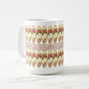 Caneca De Café Design Floral de Prancha de Surf Tropical – Frase