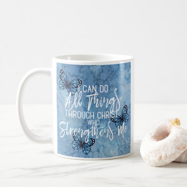 Caneca De Café Design floral do azul do 4:13 dos Philippians (Com Donut)