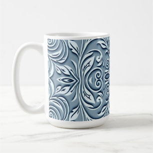 Caneca De Café Design Floral embutido embebido em aço azul