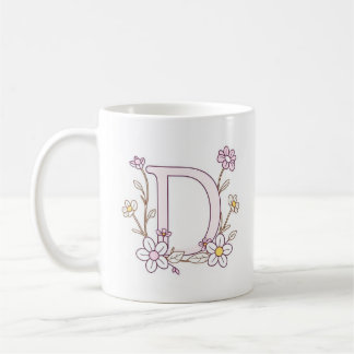 Caneca De Café Design Floral Monograma D Mug Inicial De Café