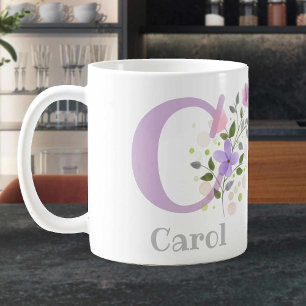 Caneca De Café Design Floral Mug de Café com Nome e Inicial