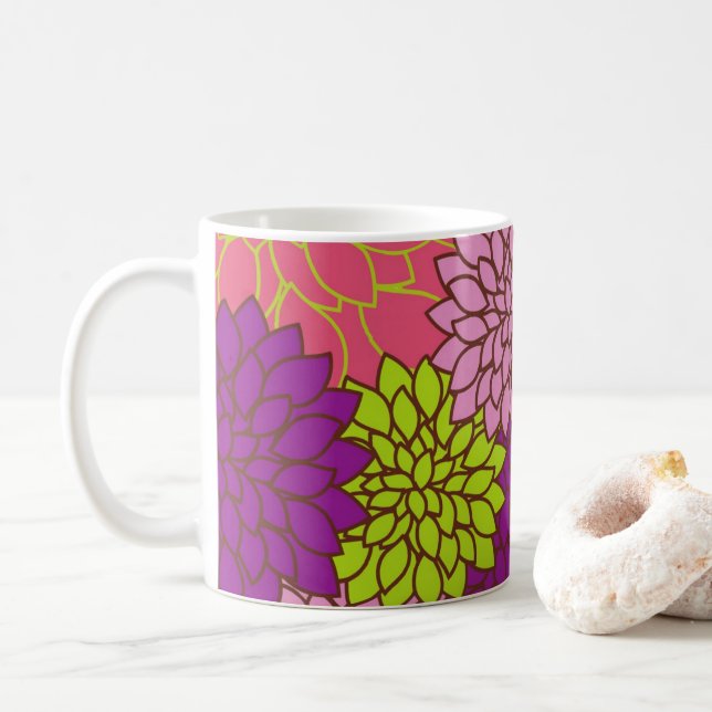 Caneca De Café Design Floral Negrito, Cor-de-rosa, (Com Donut)