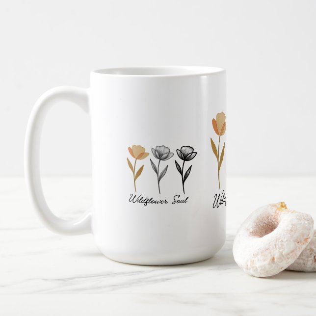 Caneca De Café Design floral selvagem moderno (Com Donut)