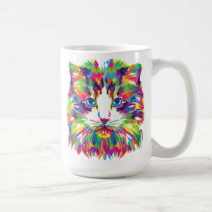 Caneca De Café Design Gato Face Geométrica Prismática - 32453