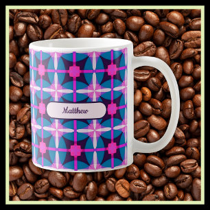 Caneca De Café Design Geométrico Retro em Rosa, Roxo e Azul -