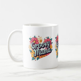 Caneca De Café Design Groovy Mama Floral Retro Estética dos Anos