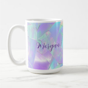 Caneca De Café Design Iridescente Azul-Verde e Roxo, Nome em Letr