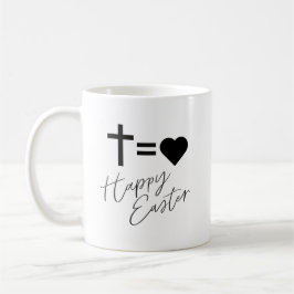 Caneca De Café Design Minimalista de Cruz e Coração de Páscoa