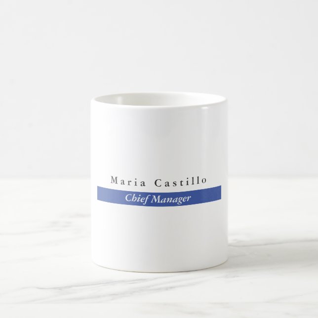 Caneca De Café Design Mínimo Branco Azul Simples (Centro)