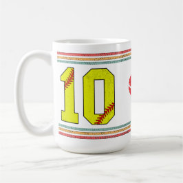 Caneca De Café Design Número 10 de Softbol Vintage Retro