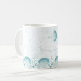Caneca De Café Design Oceânico em Aquarela Pérola de Verão