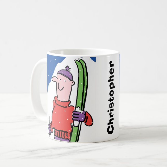 Caneca De Café Design para o Skier personalizar (Frente Esquerda)