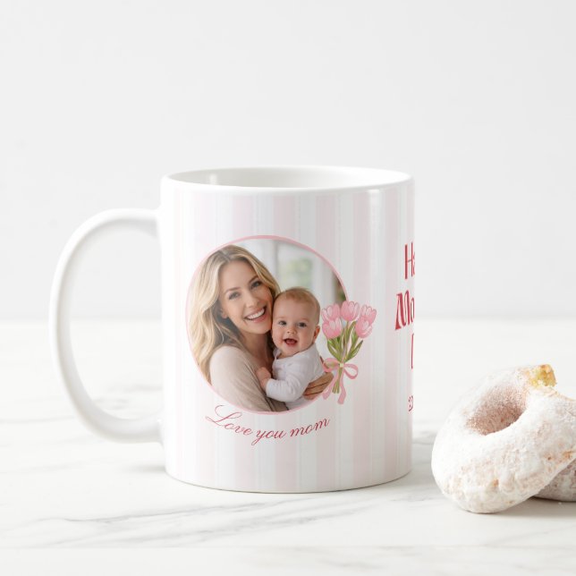 Caneca De Café Design Personalizado de Amor com Foto em Círculo p (Com Donut)