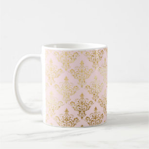 Caneca De Café Design Personalizado de Vintagem Rosa e Dourada