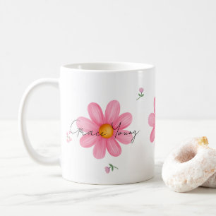 Caneca De Café Design Personalizado Nome Floral Rosa Margarida