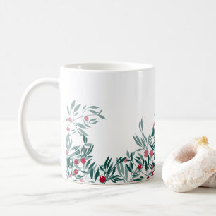 Caneca De Café Design, ramos verdes e bagas vermelhas