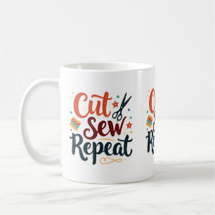 Caneca De Café Design Retro "Cortar Costurar Repetir" Amante da C
