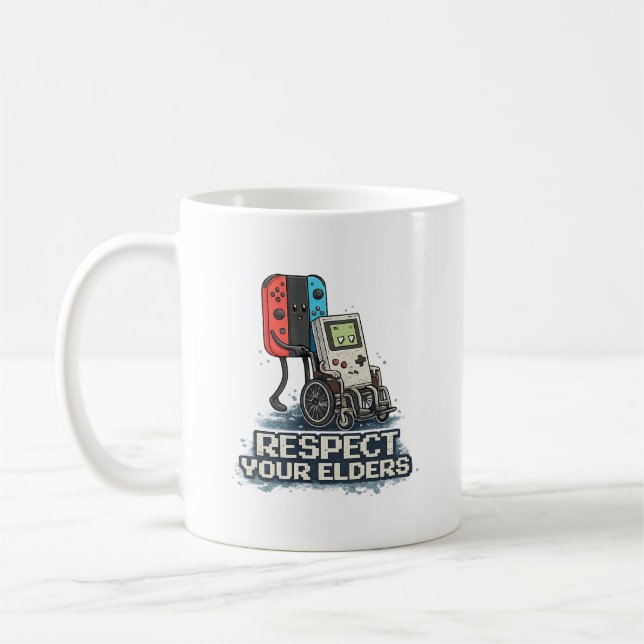 Caneca De Café Design Retro de Jogos Respeite seus Anciãos (Esquerda)