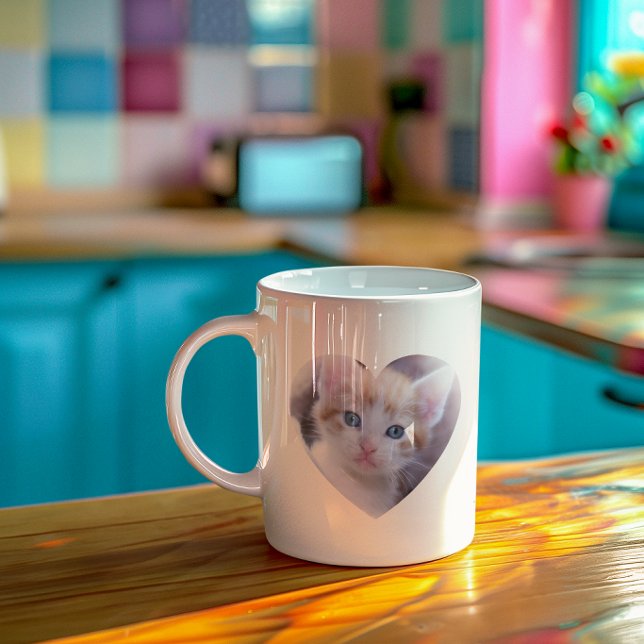 Caneca De Café Design Simples de Foto com Dois Corações (Simple Two Heart Photo Design Coffee Mug)